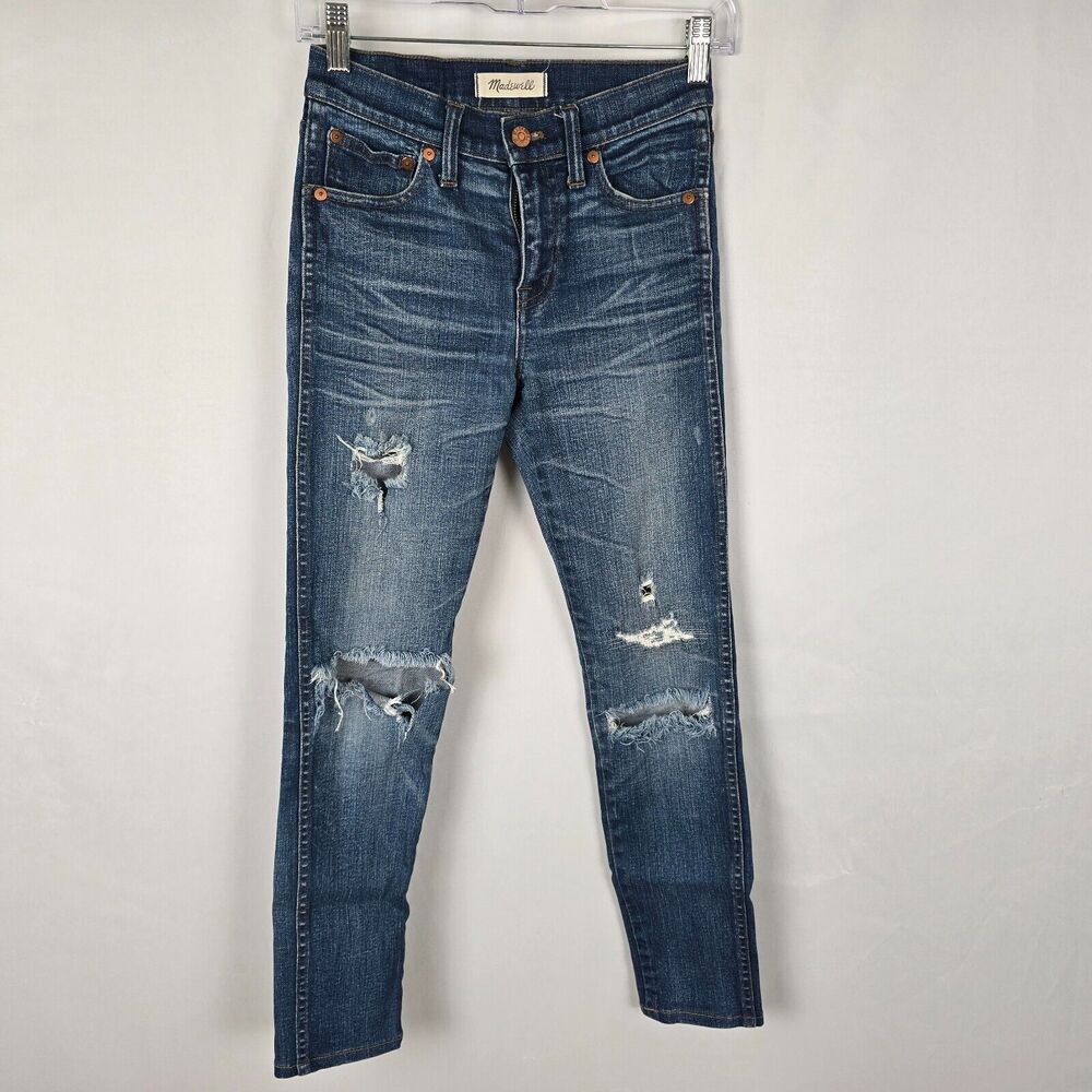 Madewell Jeans Women's 24 Blue 9" High Riser Skinny Skinny Medium Wash Distress